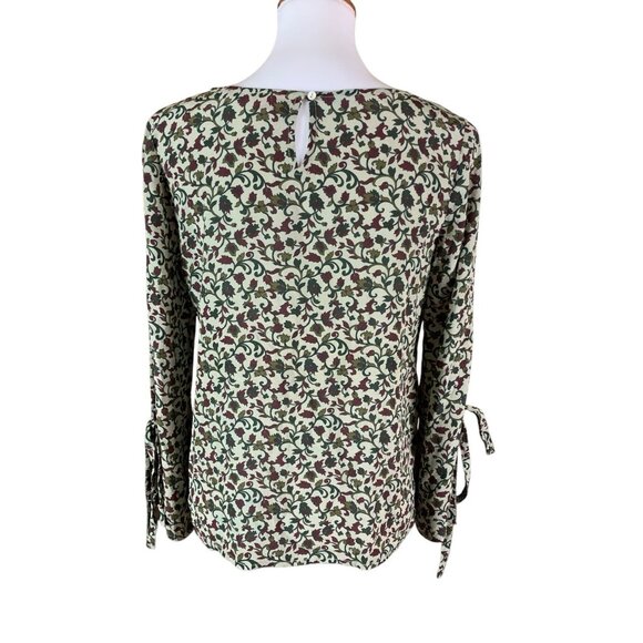 WLS Pure Silk Floral Print Blouse Long Sleeve Tie Cuff Boho Chic Medium - Picture 4 of 6